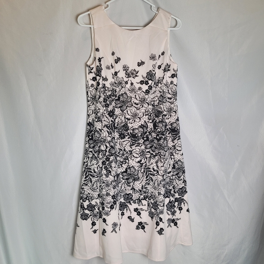 Chico's Pastel Pink With Black Lace Print Sheath Dress Women's Size 1(8/M)